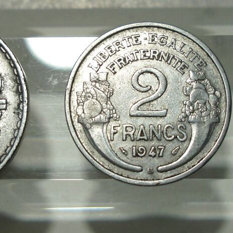 Francs 1947 coins used, lot of 3 pieces