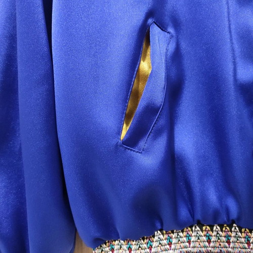 Handmade Bomber Jacket new, blue-purple with embroidered knit trims