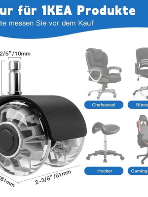 Σετ 5 τροχοί για γραφειακή καρέκλα 10x22 χλστ. σαν καινούργιο, κατάλληλοι για IKEA