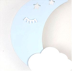 Baby Decor Παιδικό Φωτιστικό Ξύλινο Φεγγάρι Λευκό καινουριο