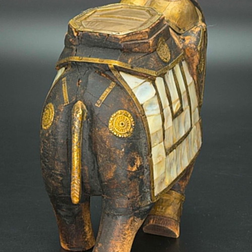 Decorative handmade vintage elephant wood brass mother of pearl