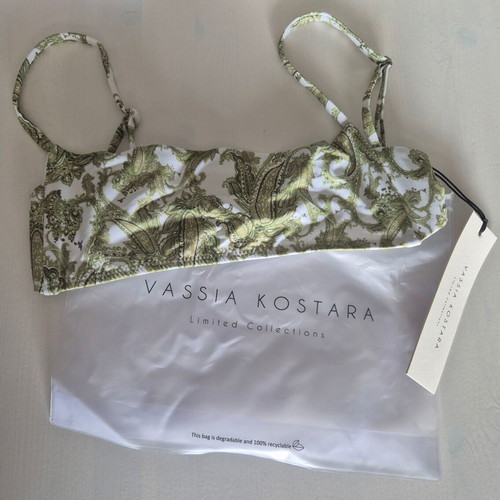 Bikini Top Vassia Kostara new, white and green, size S