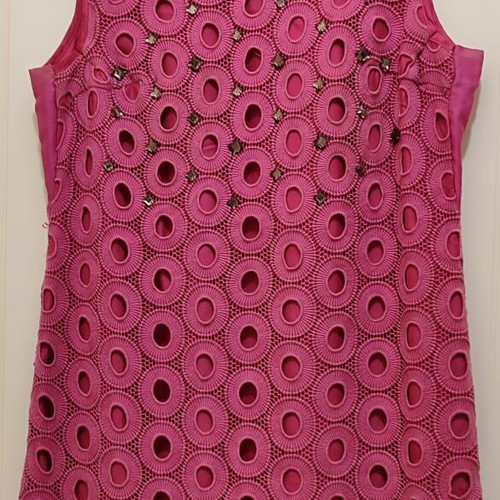 Almost Famous evening dress guipure lace with rhinestones size 14 large like new fuchsia