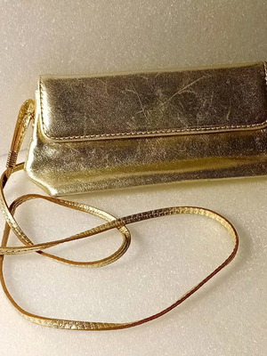Small leather gold vintage evening bag Haris Kazakos used