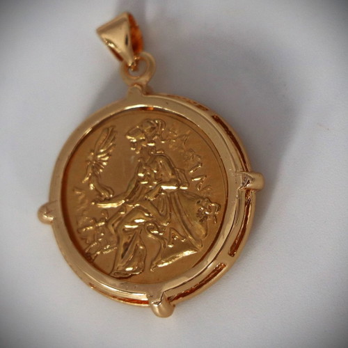 Ancient replica gold coin Alexander the Great 22K gold-plated pendant