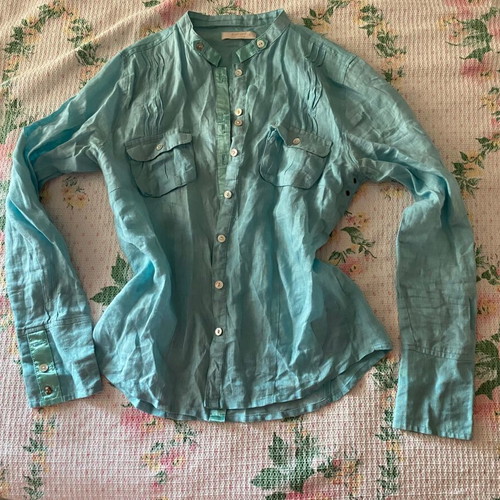 Sarah Lawrence linen shirt used, blue turquoise, size M
