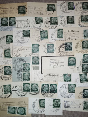 German Reich stamp collection on cut pieces