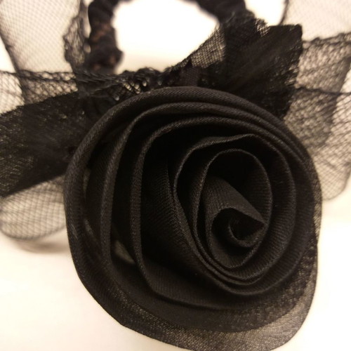 Hair scrunchy black rose with 1970s ribbon