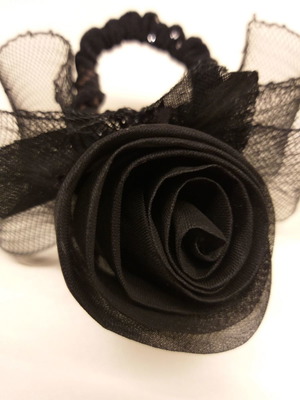 Hair scrunchy black rose with 1970s ribbon