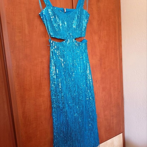 Enzzo midi dress with sequins, blue, size S