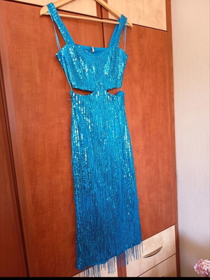 Enzzo midi dress with sequins, blue, size S