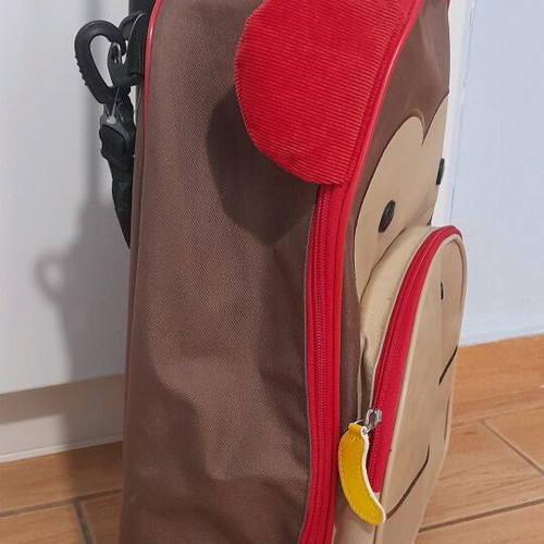 Skip Hop Zoo Monkey Kids Suitcase used, brown and red