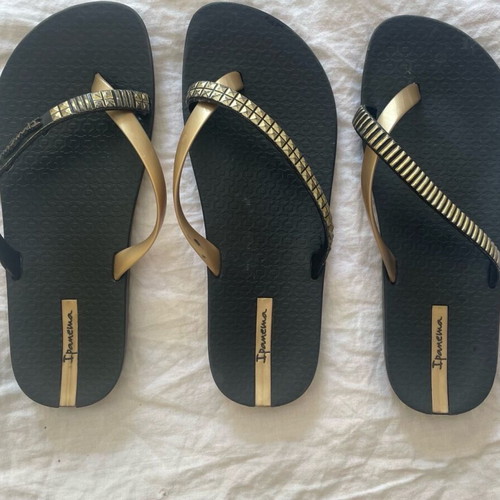 Ipanema flip flops used, pack of 3, size 35.5, black-gold