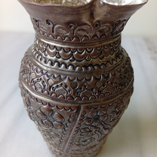 Handmade hammered silver-plated copper vase 9.5 cm used