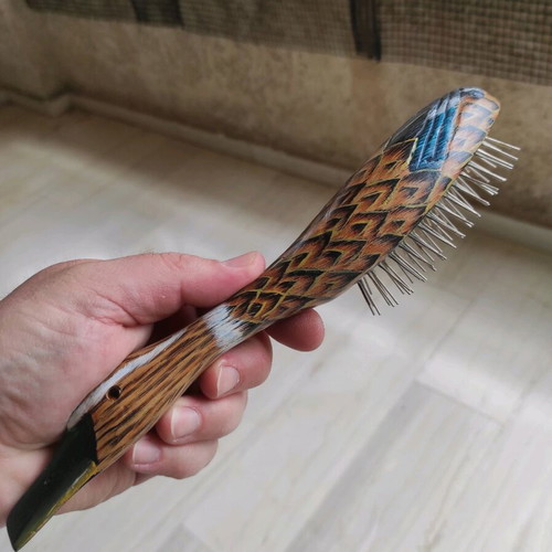 Vintage handmade wooden duck hairbrush used, 25cm, Made in Greece