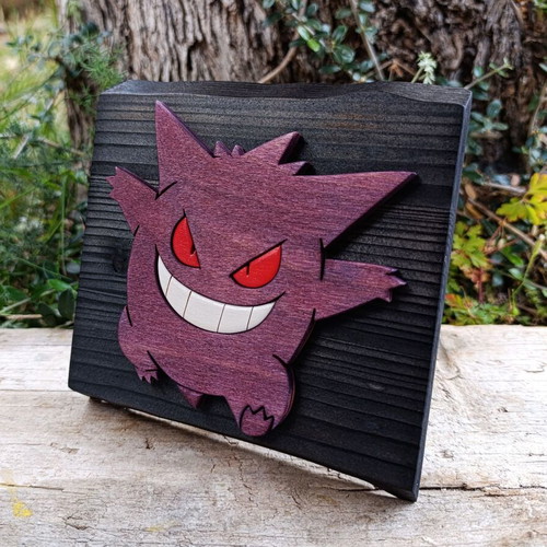 Handmade wooden Gengar decoration, Pokémon, 15x15 cm