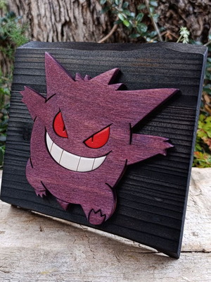 Handmade wooden Gengar decoration, Pokémon, 15x15 cm