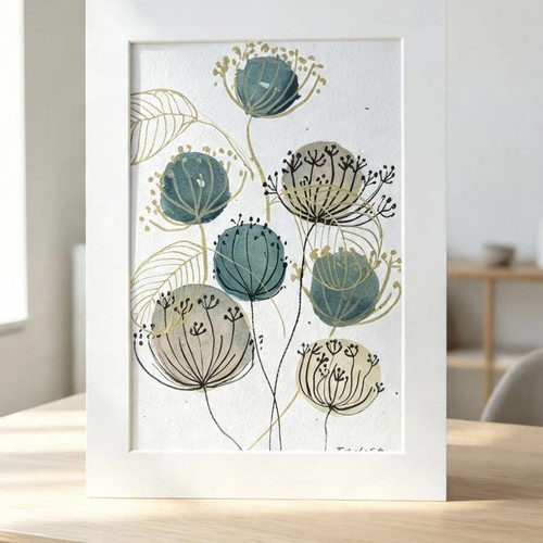 Original botanical painting, handmade candle, terrazzo coaster gift set