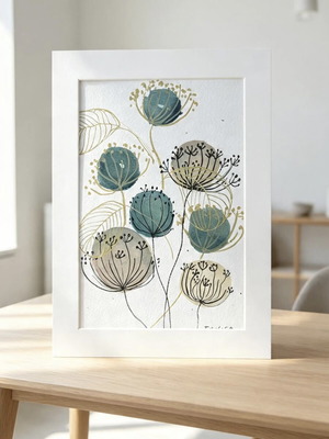 Original botanical painting, handmade candle, terrazzo coaster gift set