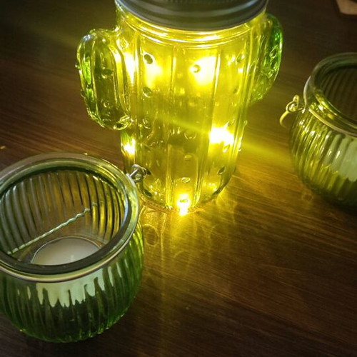 Decorative cactus set with LED and 2 tealights like new