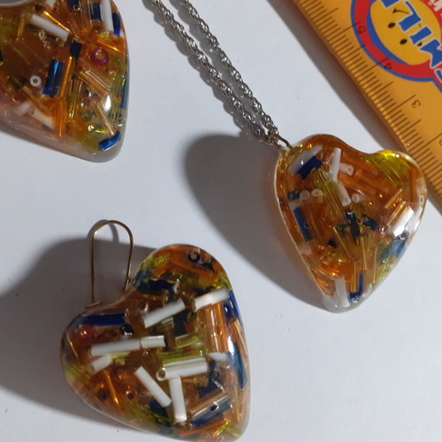 Set of 4 handmade jewelry sets with heart and square shapes, multicolor