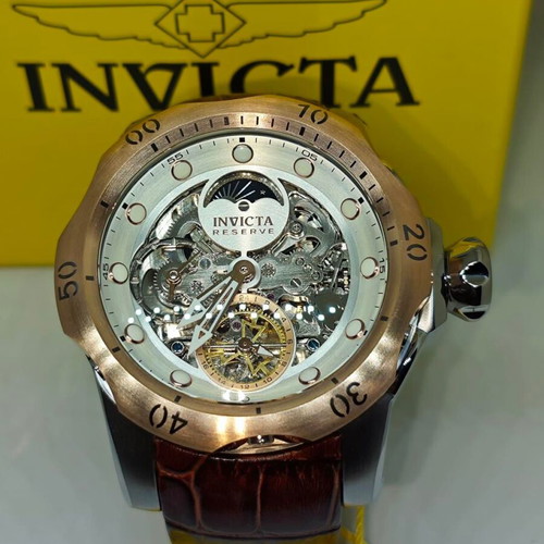 Invicta Reserve Automatic Skeleton 53.7mm rose gold with leather strap new