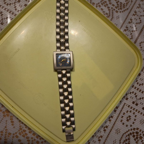 Quemex Japan Quartz Square Watch with Blue Dial and Two-Tone Bracelet