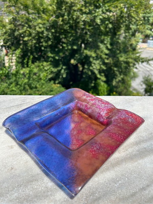 Art Glass vintage ashtray used, handmade fused glass