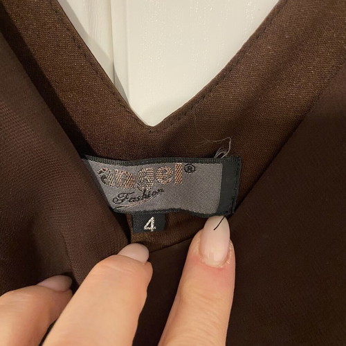 Classic printed dress used, beige and brown, side zipper, XL