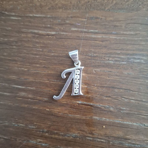 Silver monogram pendant letter L used with 925 stamp and zircon