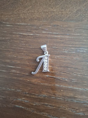 Silver monogram pendant letter L used with 925 stamp and zircon