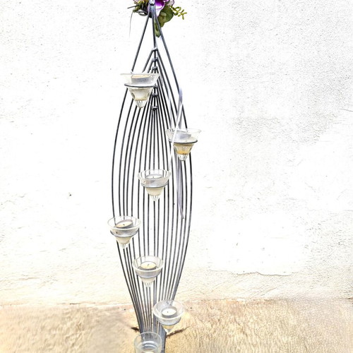 Metal floor candle holder 7 positions like new, silver matte