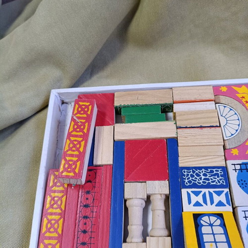 Vintage Wooden Building Blocks Castle set used, 38 pieces