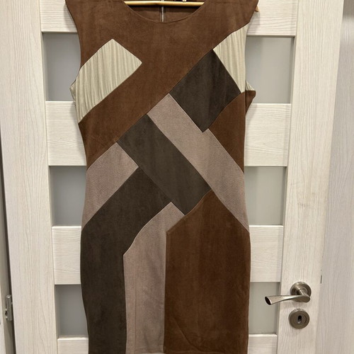 Sweet Miss suede dress with geometric patchwork design, like new, size L