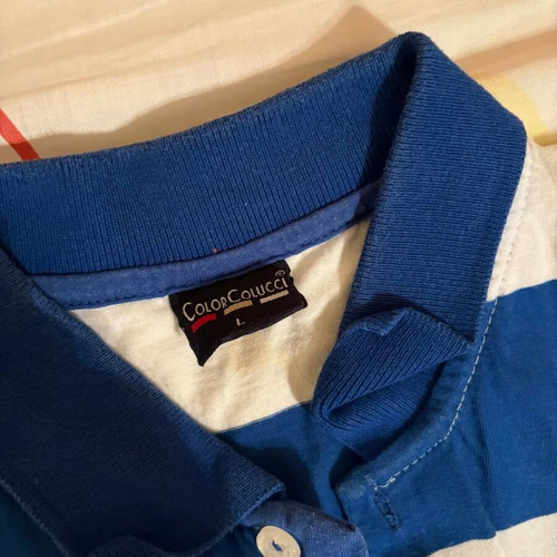 Men's blouse L white and blue like new with marks