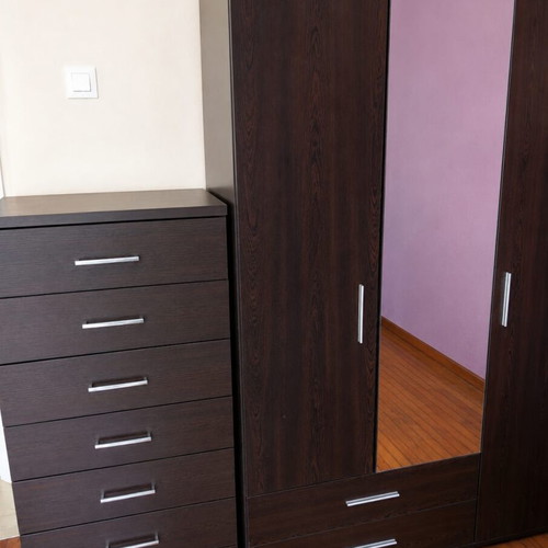 Bedroom furniture set with 3-door wardrobe and 7-drawer chest wenge like new