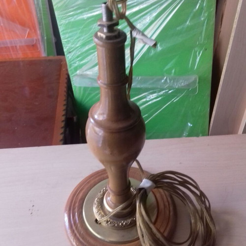 Handmade Table Lamp used, solid wood with brass details