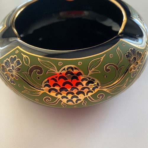 Porcelain ashtrays new, set of 2, blue with gold floral patterns