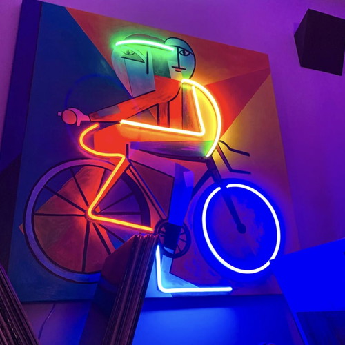 Πίνακας ζωγραφικής Abstract Cyclist σε καμβά σαν καινούργιο με LED φωτισμό