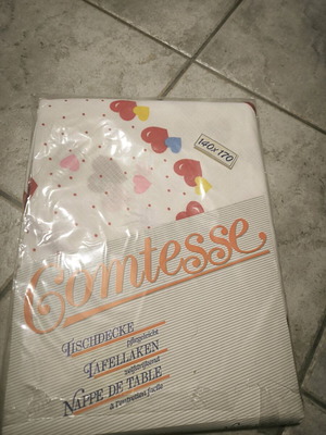 Comtesse tablecloth new with colorful hearts 140x170cm, 100% polyester