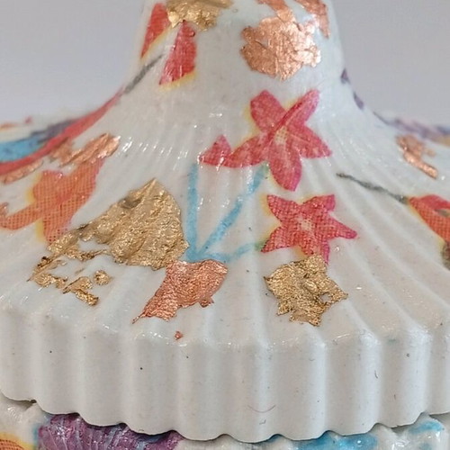 Handmade porcelain jar new with gold leaf and bronze details