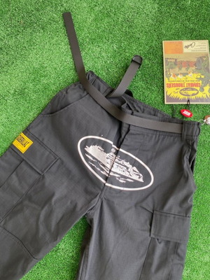 Corteiz 5starz cargo pants, black and white, size M