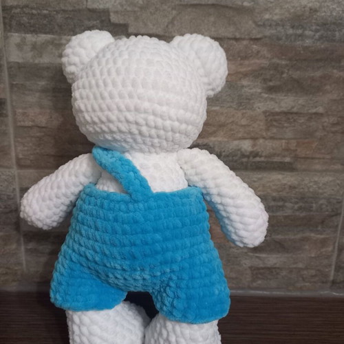 Hand made plush bear 25cm new with removable overalls