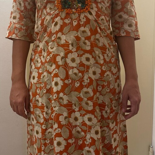 Cotton dress used with stones on bust in coral shades