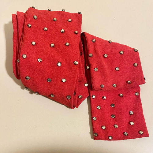 Crepe belt red new with rhinestone embroidery 1.90m adjustable