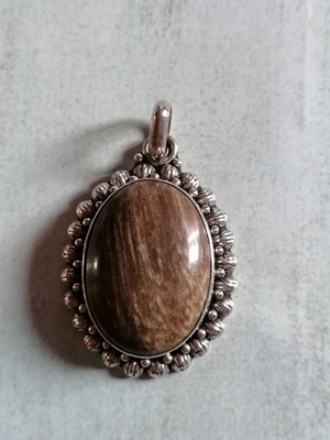 Silver 925 pendant new with brown honey bronzite mineral stone