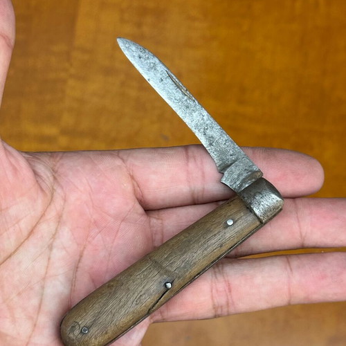 Vintage wooden folding pocket knife 8.7 cm, used