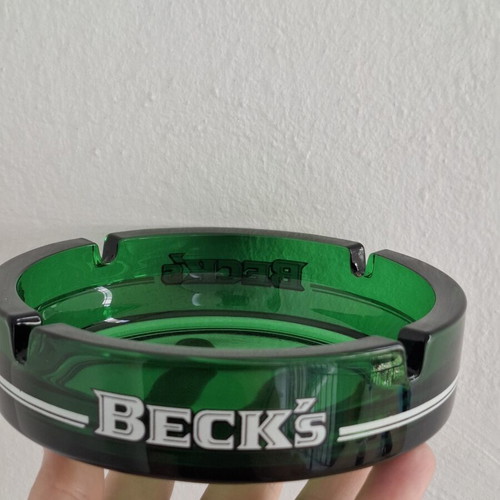 Beck's Glass Ashtray like new, green glass