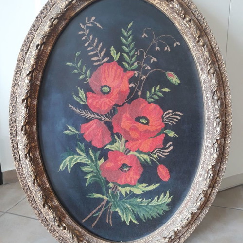 Collectible painting used with handmade frame and gold embroidery