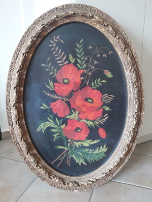 Collectible painting used with handmade frame and gold embroidery